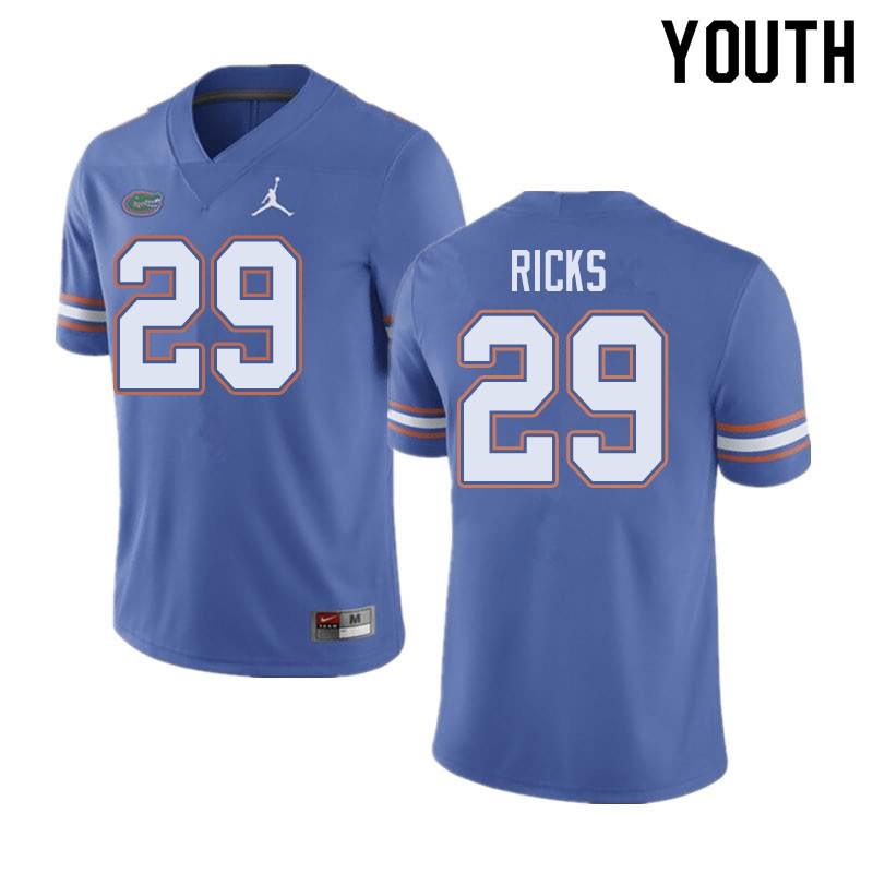 Youth NCAA Florida Gators Isaac Ricks #29 Stitched Authentic Jordan Brand Blue College Football Jersey CHB1065WY